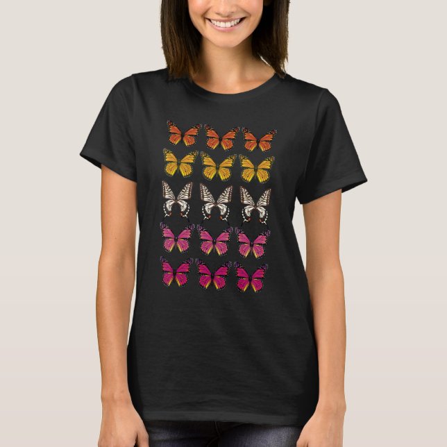 Lesbian Flag Colour Butterfly Subtle Sapphic Pride T-Shirt (Front)