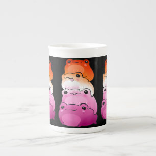 Lesbian Flag Colour Frog Subtle LGBTQ Sapphic Bone China Mug