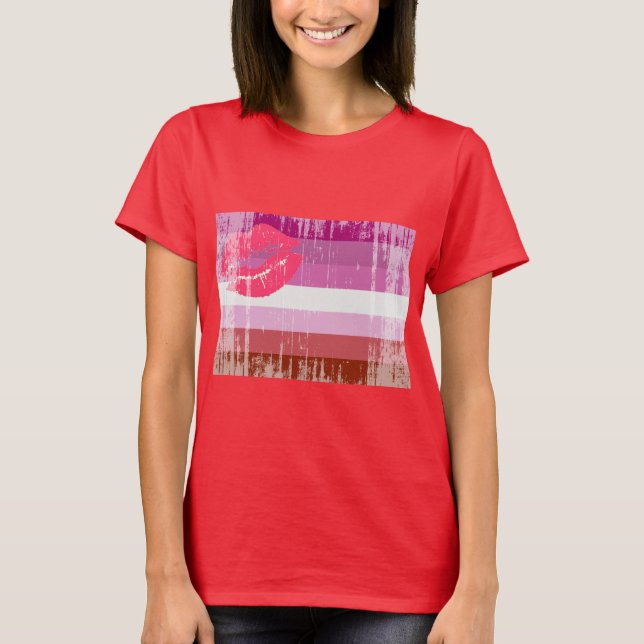 LESBIAN FLAG DISTRESSED T-Shirt (Front)