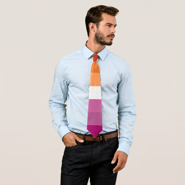 Lesbian Flag Orange Pink Fuchsia Striped LGBT Tie (In Situ)
