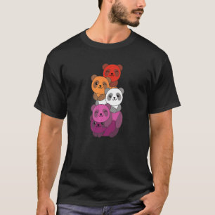 Lesbian Flag Pile Pride Lgbtq Pandas Cute Lesbian T-Shirt