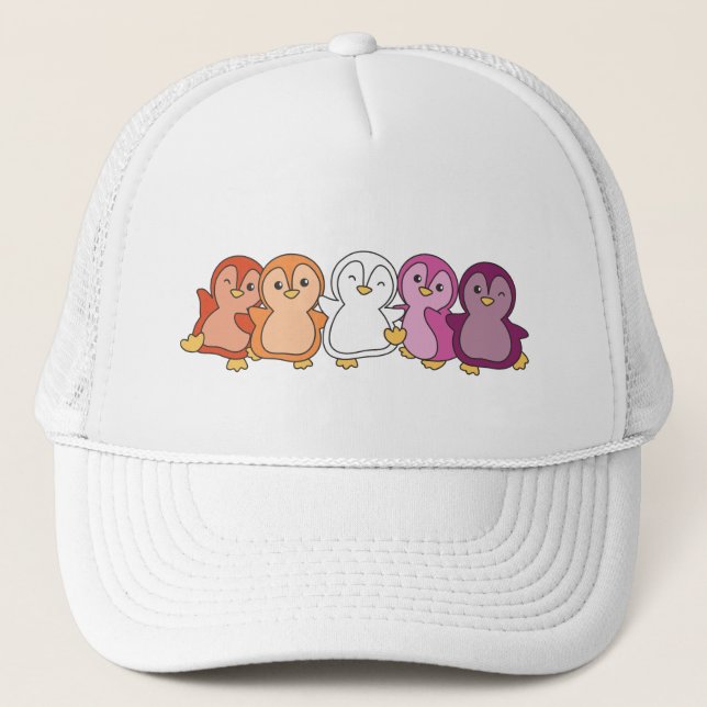 Lesbian Flag Pride Lgbtq Cute Penguin Trucker Hat (Front)