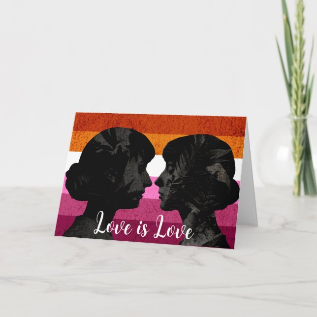 Lesbian Flag with Two Woman Silhouettes  Card (Front)