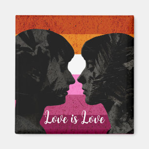 Lesbian Flag with Two Woman Silhouettes Magnet