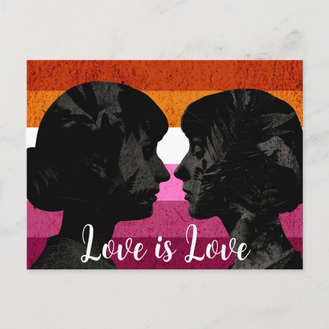 Lesbian Flag with Two Woman Silhouettes  Postcard (Front)