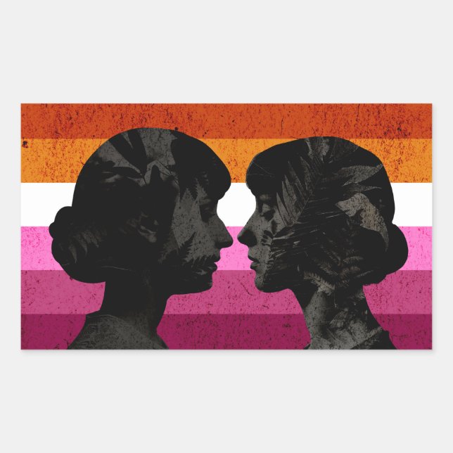 Lesbian Flag with Two Woman Silhouettes  Rectangular Sticker (Front)