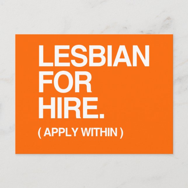 LESBIAN FOR HIRE POSTCARD (Front)