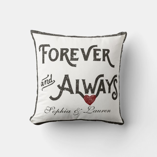Lesbian Forever Always Heart Personalised Cushion (Front)