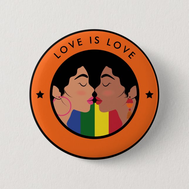 Lesbian Gay Couple Kiss LGBTQ Love is Love Pride 6 Cm Round Badge (Front)