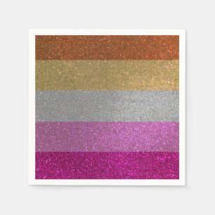 Lesbian Gay Pride Flag Pink + Orange Glitter Party Napkin