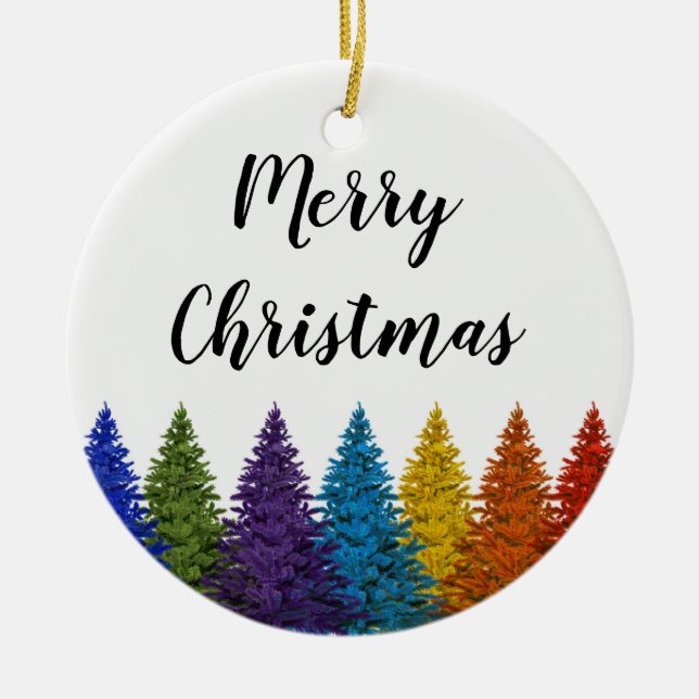 Lesbian Gay Pride Rainbow Flag Christmas Tree Ceramic Tree Decoration (Front)