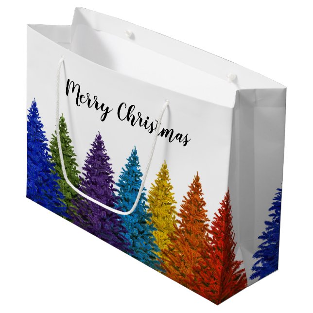 Lesbian Gay Pride Rainbow Flag Christmas Tree Large Gift Bag (Front Angled)
