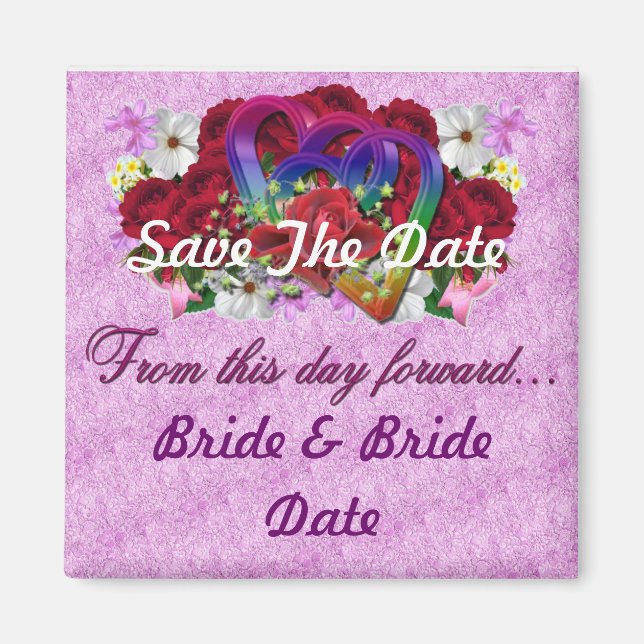 Lesbian Gay Save the Date Wedding Magnets (Front)