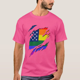 Lesbian Gay USA Flag 3D Effect Pride Gay LGBT Quee T-Shirt