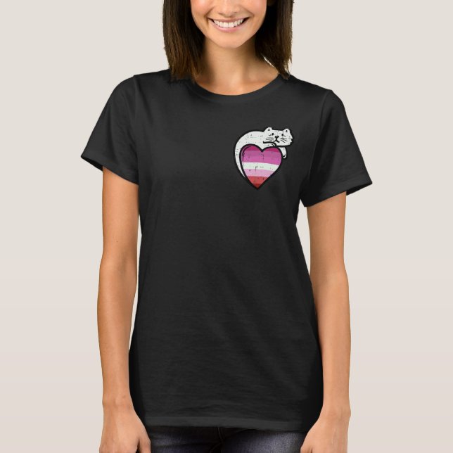 Lesbian Heart Cat Pocket Femme Love Lgbt Pride Fla T-Shirt (Front)