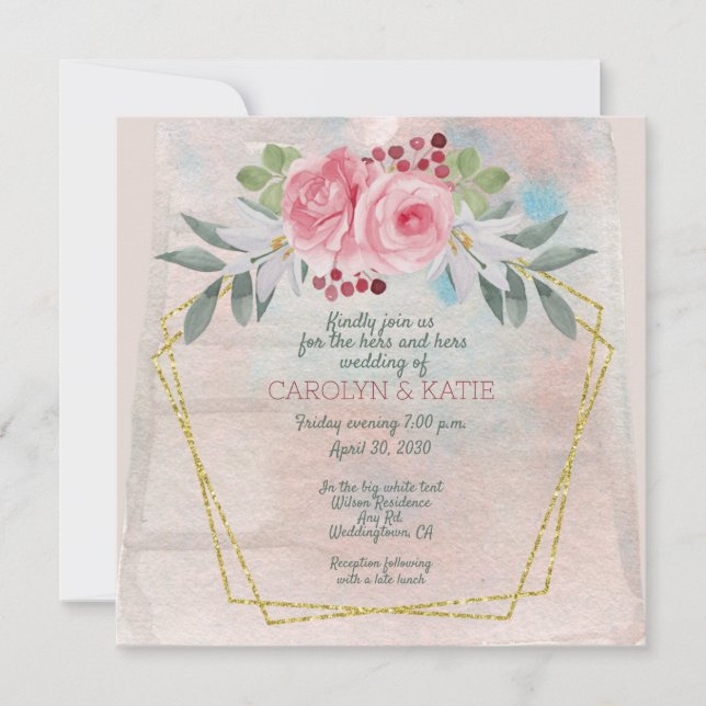 Lesbian Hers and Hers Pink Roses and Gold (Front)