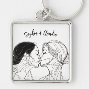 Lesbian Kiss Elegant Couple Matching Key Ring