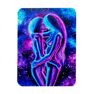 Lesbian kiss in blue and purple magnet