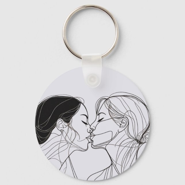 Lesbian Kiss Matching Couples Key Ring (Front)