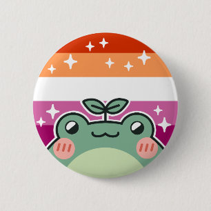 Lesbian LGBT Pride Flag Frog Button