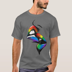 Lesbian Lips Kissing Rainbow Flag Gay Pride LGBT  T-Shirt