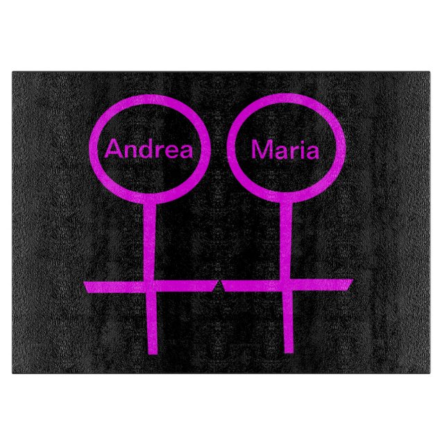 Lesbian Lovers Customisable Glass Cutting Board (Front)