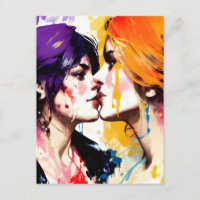 Lesbian Lovers Kiss Colourful Paint Splatters