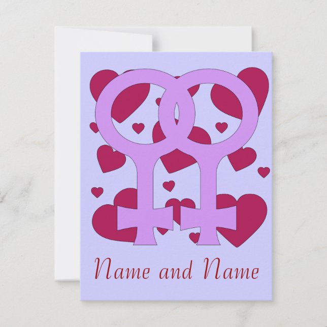 Lesbian Marriage Hearts Invitation (Front)