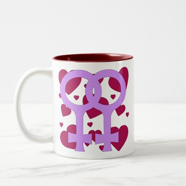 Lesbian Marriage Hearts Two-Tone Coffee Mug (Left)