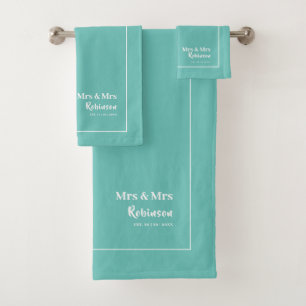 Lesbian Newlyweds Mrs & Mrs Personalised Large Bat Bath Towel Set