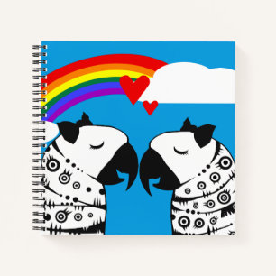 Lesbian Parrots Couple with Rainbow Notebook