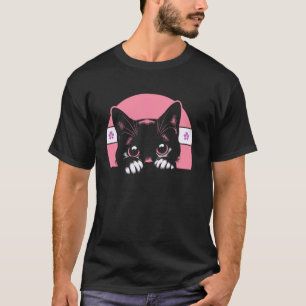 Lesbian Peeking Cat Cute Pride Flag Retro Art T-Shirt