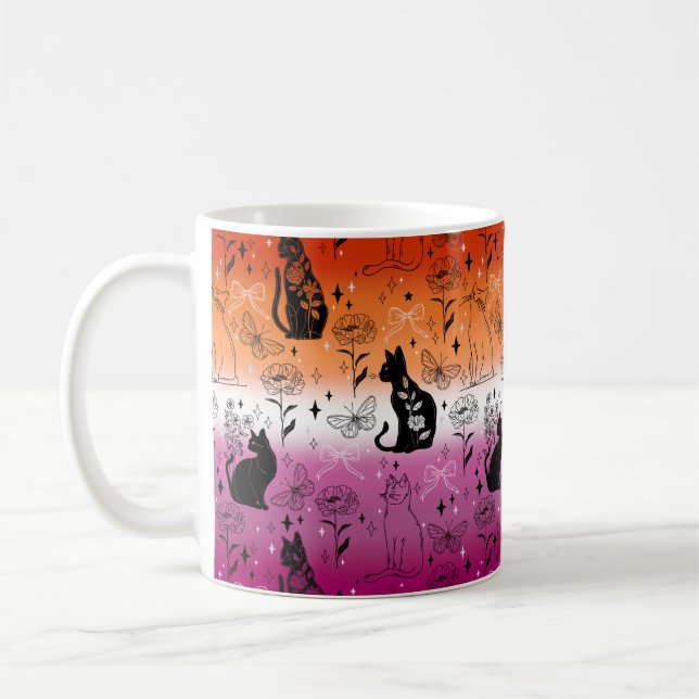 Lesbian Pride Black Cat - Mystical Witchy Coffee Mug (Left)