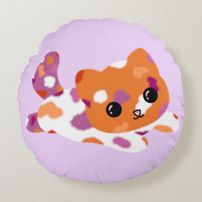 Lesbian Pride Cat Round Throw Pillow (Front)