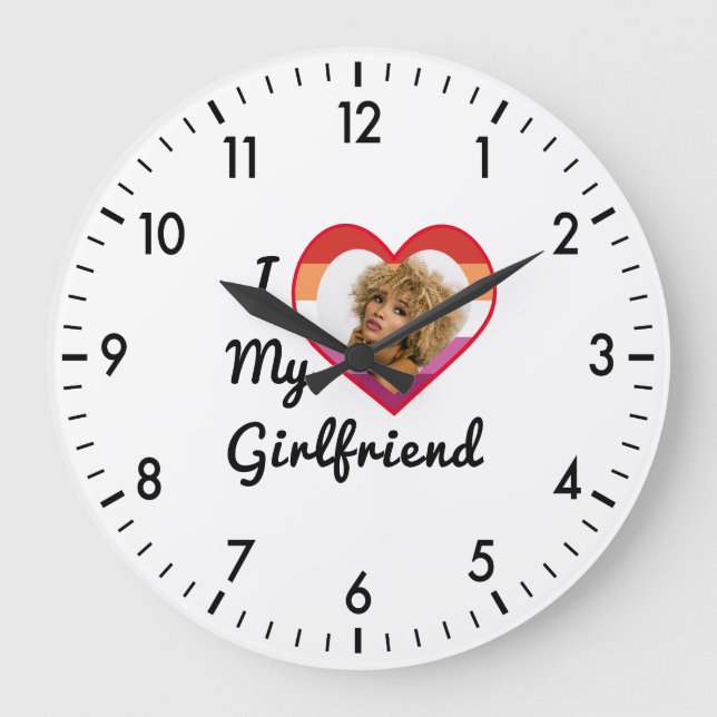 Lesbian Pride Custom Photo I Love My Girlfriend Large Clock (Front)
