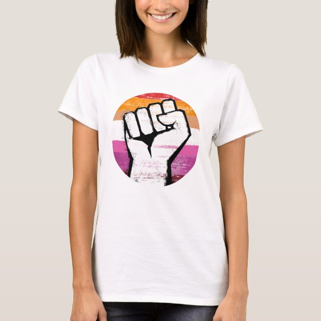 Lesbian Pride Fist Circle Print T-Shirt (Front)