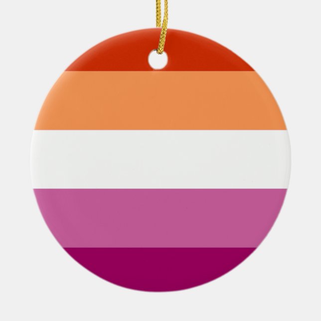 Lesbian Pride Flag (5 Stripes) Ceramic Tree Decoration (Front)