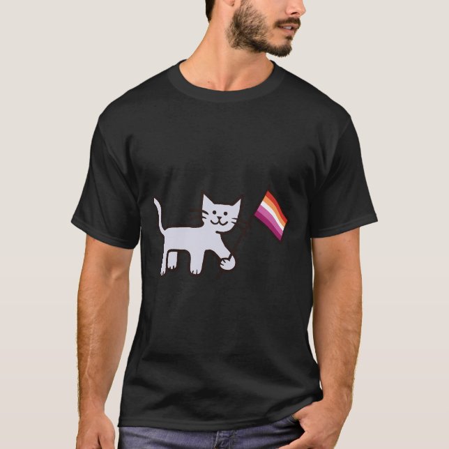 Lesbian Pride Flag Cat  T-Shirt (Front)