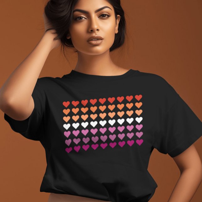 Lesbian Pride Flag Cute Girly Hearts T-Shirt (In Situ)