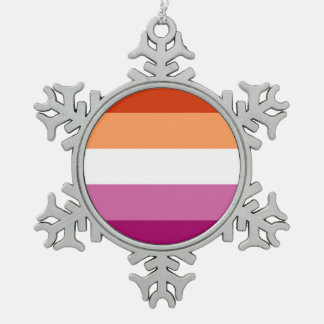 Lesbian Pride Flag LGBTQ Snowflake Pewter Christmas Ornament