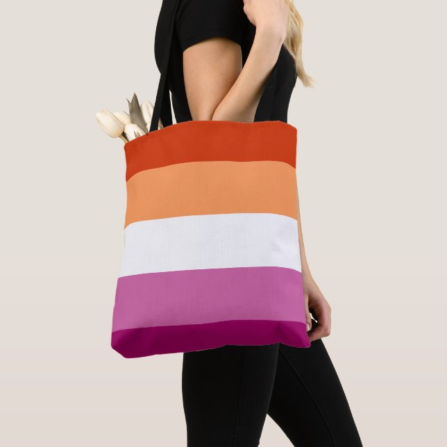 Lesbian Pride Flag LGBTQ Tote Bag (Close Up)