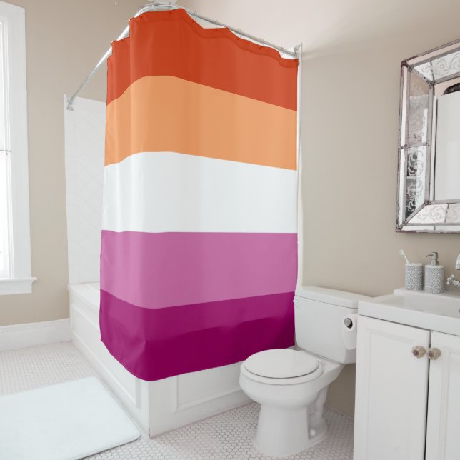 Lesbian Pride Flag Shower Curtain (In Situ)