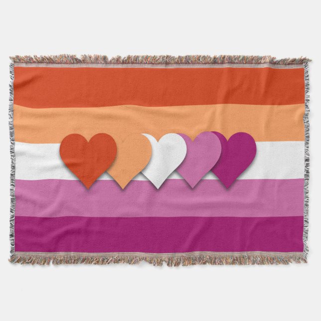 Lesbian pride flag with hearts throw blanket (Front)