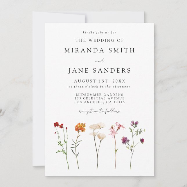 Lesbian Pride Floral QR Code Wedding Invitation (Front)