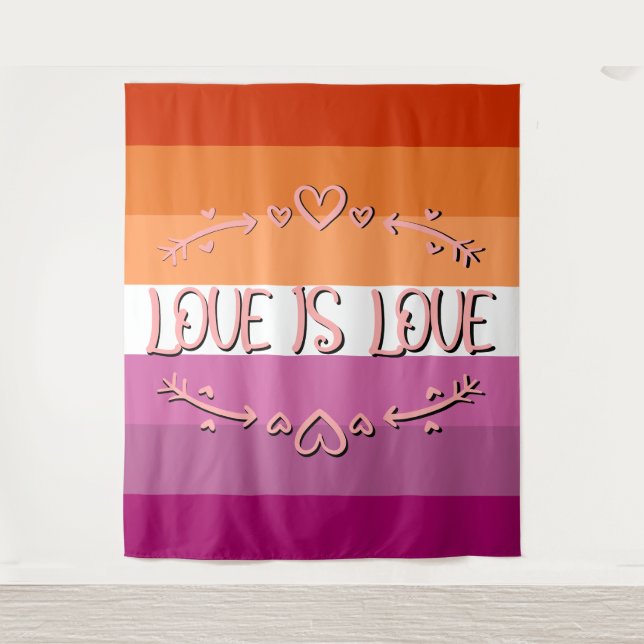Lesbian Pride Month Love is Love Backdrop Tapestry (Front)