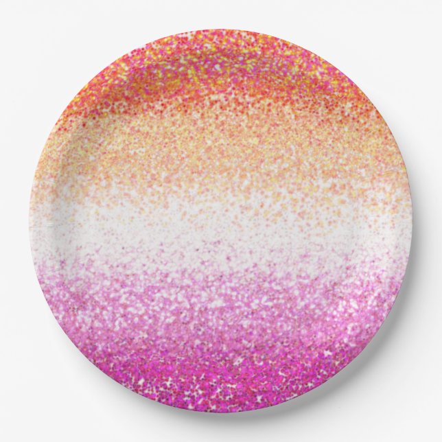 Lesbian Pride Pink Glitter Gradient Sparkle  Paper Plate (Front)