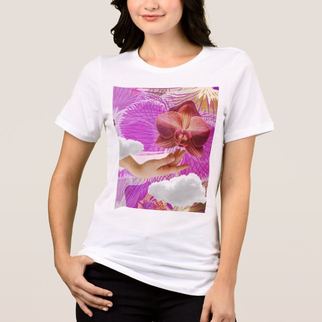 Lesbian Pride Pink Orchid Aesthetic Sapphic WLW Tri-Blend Shirt (Front)