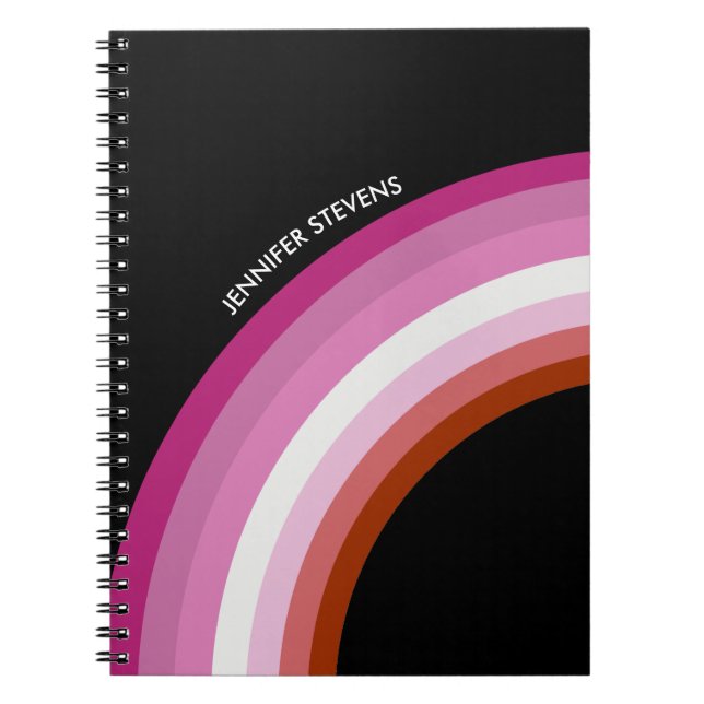 Lesbian Pride Rainbow Pink Flag Monogram Black Notebook (Front)