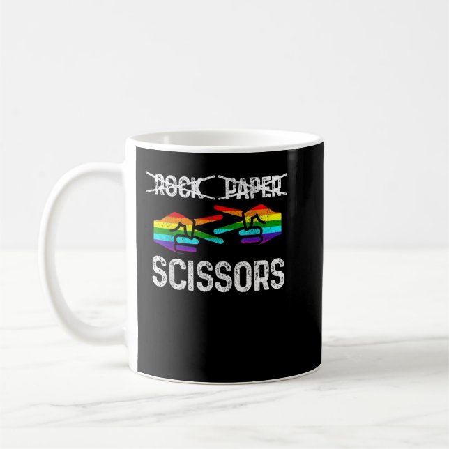 Lesbian Pride Rock Paper Scissors Funny LGBTQ Rain Coffee Mug (Left)
