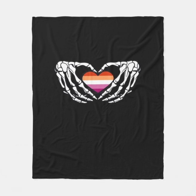 Lesbian Pride Skeleton Halloween Wlw Goth Heart Cl Fleece Blanket (Front)